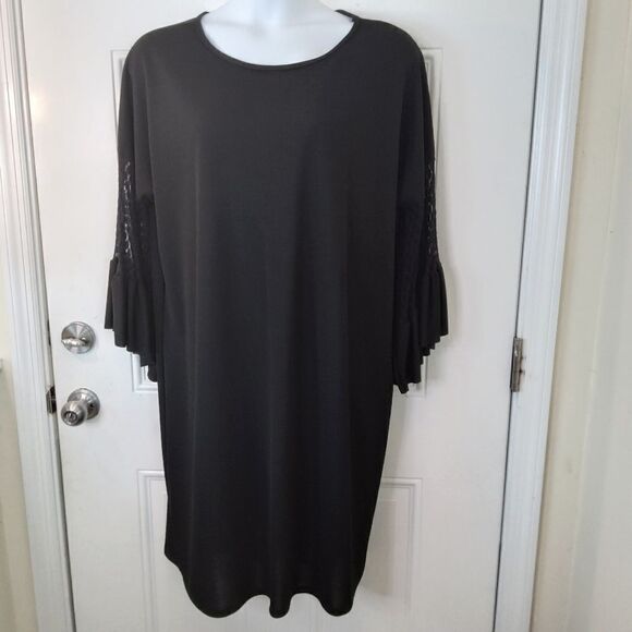 Ashley Stewart black three quarter lace bell sleeve dress - Picture 1 of 10